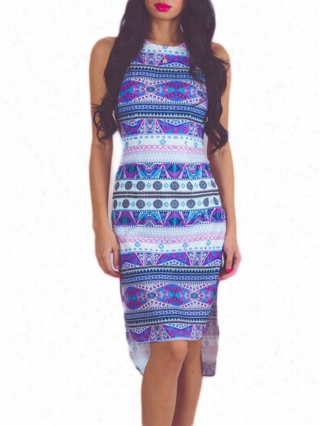 Geometric Modern Round Neck Bodycon Dress