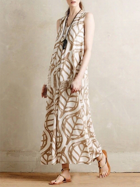 Geometric Printed Free A Line V N Eck Maxi Dress