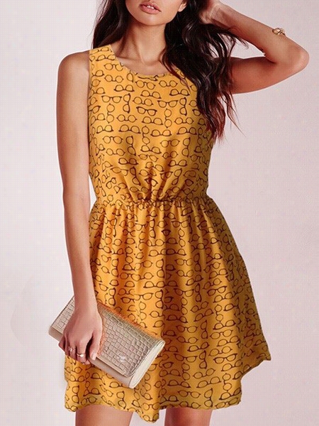 Glasses Printed Remarkable Oneck Skater Dress