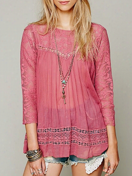Hollow Out Lace Absorbing Circularly Neck Blouses