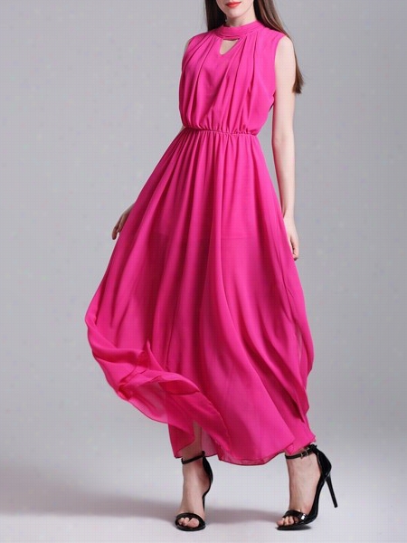 Hollow Out Plain Fabulous Band Collar Maxi Derss