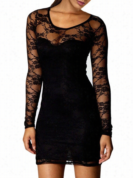 Lace Patchwork Attractive Crew Neck Bodycon Drsss