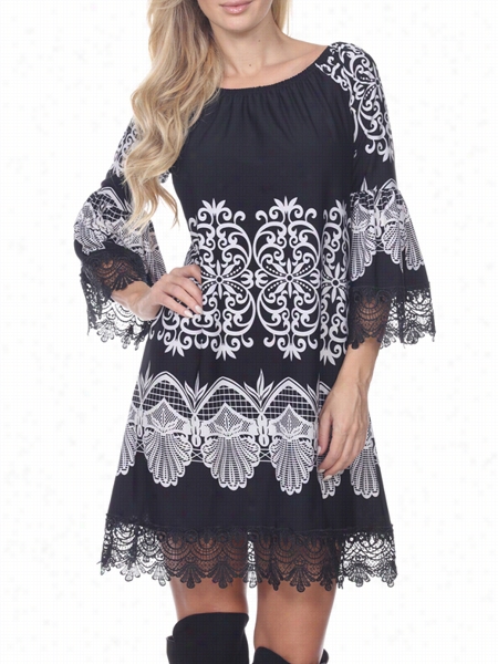 Lace Patchwork Printed Designed Shift Dress