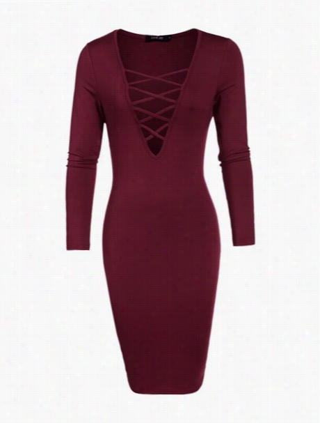 Lace Up Pure Remarkable V Neck Bodycon Dress