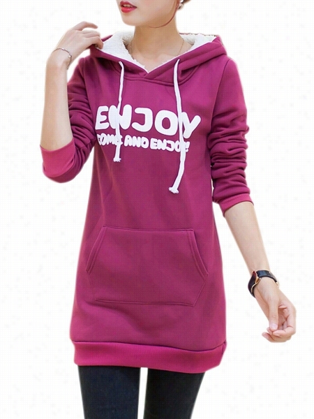 Letter Plain With Pockets Chic Hooded Hoodies