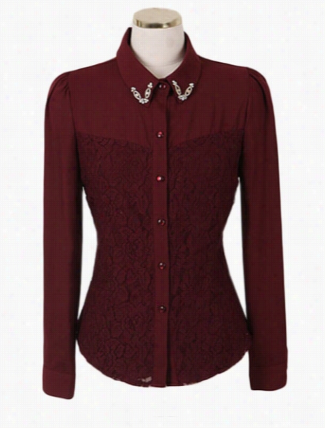 Patchwork Beading Graceful Small Lapel Blouses