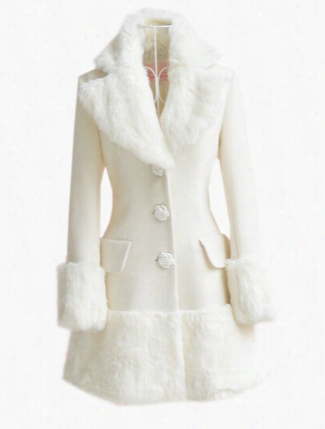 Patchwork Fur Collar Single Breasted Stylish Oveercoats