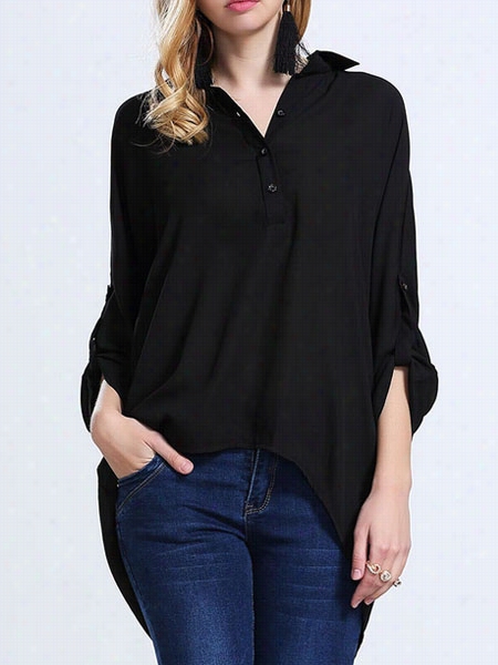 Plain Asymmmetrical Hems Classical V Neck Blouses