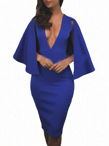 Plain Atwing Fascinating V Neck Bodycon-dress