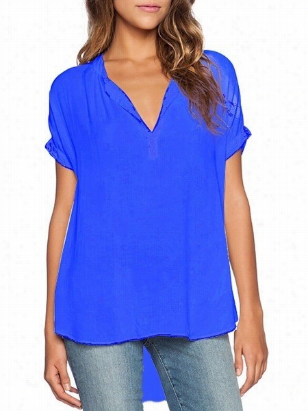 Plain Concise Loose V Neck Blouses