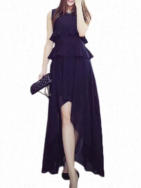 Plain Falnala Asymmetrical Hems Charming Maxi-dress