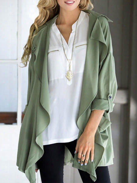 Plain With Pockets Stylish Lapel Trench Coatts