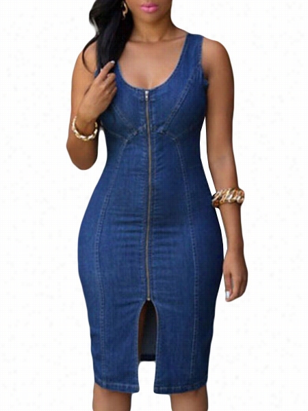 Plain Zips Absorbing Round Neck Bodycon-dre Ss