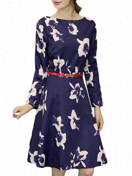 Printed Absorbing Creew Neck Skater Dress