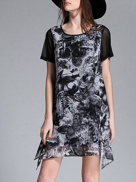 Printed Asymmetrical Hems Remarkable Shift Dress