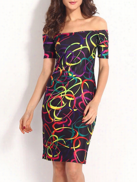 Printed Remarkable Slash Neck Bodycon Dress