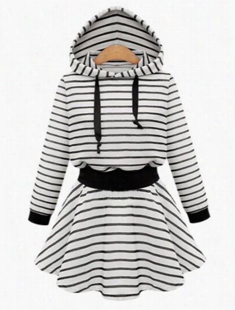 Remarkable Hooded Striped Skater-dress