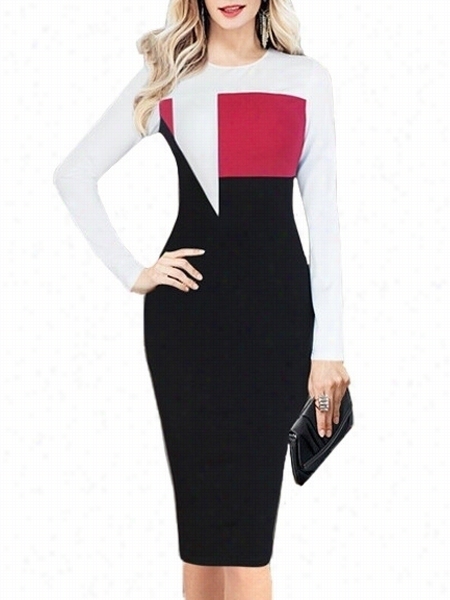 Round Neck With Zips Asorted Colors Geometric Bodycon-dress