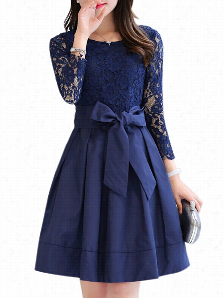 Sheer Bowknot Stylish Skater-dress