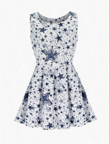 Stars Print Knot Modern O-neck Skate Rdress