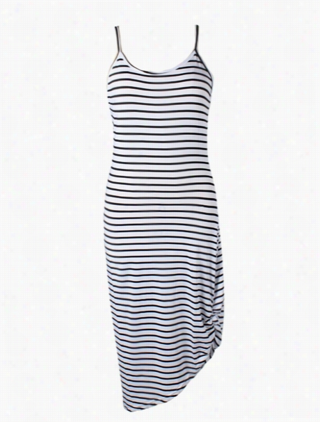 Striped Asymmetrcial Hems Cic Spagetti Strap Bodycon Dress