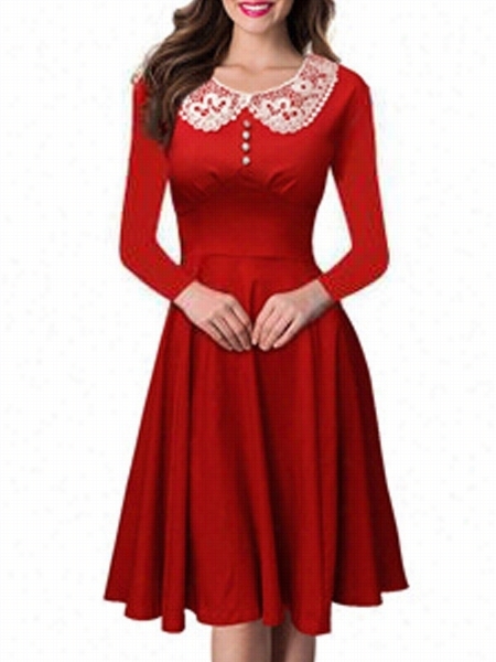 Stunniny Doll Collar Lace Pat Xhwork Skater-dress