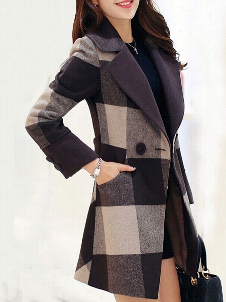 Stunning Lapel Breasted Patfhwork  Plaid Overcoats