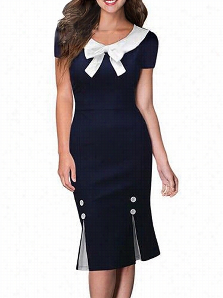 Stylish Bowknot Decorative B Uttons Bodycon-drses