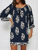 Floral Printed European Round Neck Loose Fitting Color Block Patchwork Shift-dress