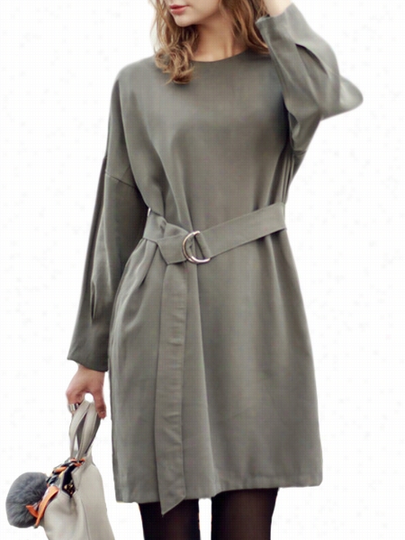 Trendy Ccrew Neck Loose Fitting Plain  Shift-dress