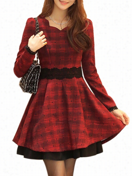 Trendy Patchwprk Plaid Skateer-dress