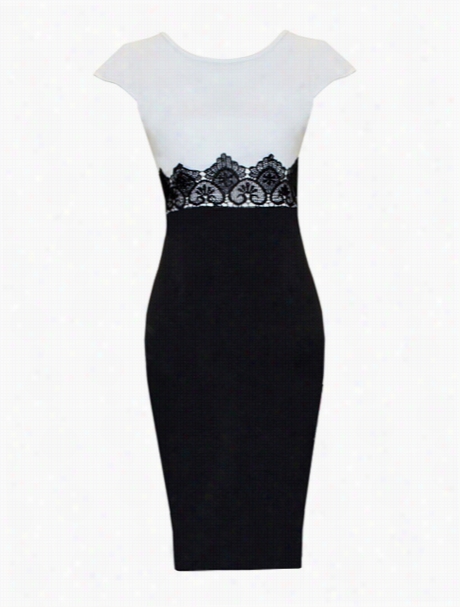 White-black Color Blodk Lace Bodycon Dresss
