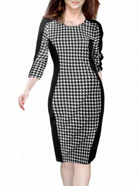 White-black Houndstooth Sparkling Bodycon Dress