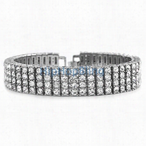 4 Row Bling Bling Iced Ou T Bracelet Silver * Premium *