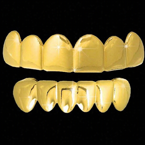 All Shiny Gold Grillz Hip Hop Grills Top & Bottom Teeth Combo