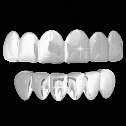 All Shiny Silver Grill Hip Hop Grills Top & Bottom Teet Cobmo