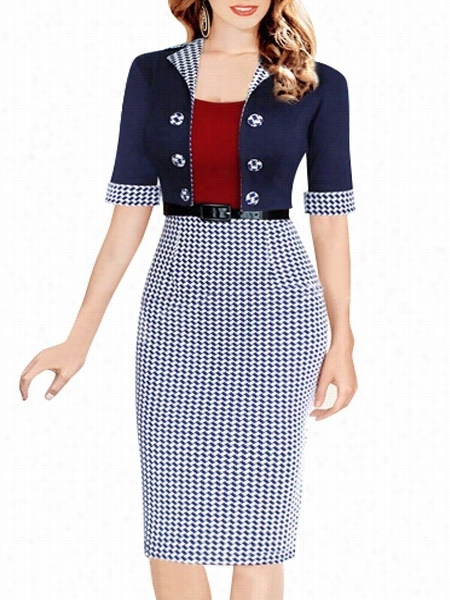 Awesome Houndstooth Lape Breasted Fake Two-piece Boydcon-dress