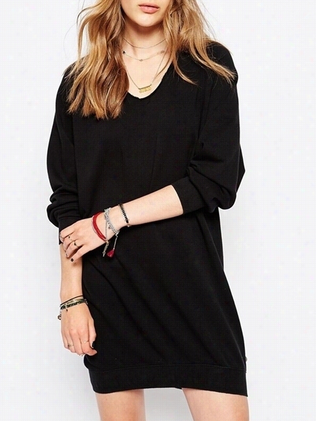 Awesome Move About Neck Loose Fitting Plain Shift-dress