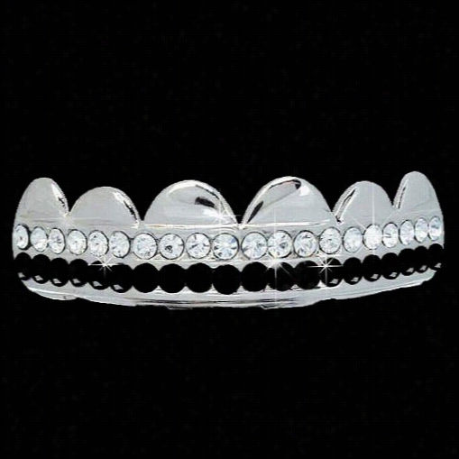 Black / Clear Double Bar Silver Iced Out Grillz Hip Hop Bling Grills Top