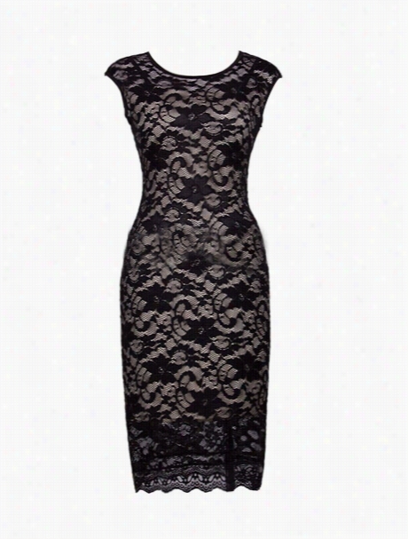 Black Hollow Outl Ace Patchwork Sparkling Round Neck Bodycon Dre Ss