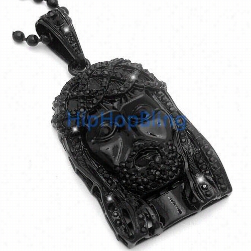 Black Jesus Pi Ece Pendant & Chaplet Chain Black Diamonds