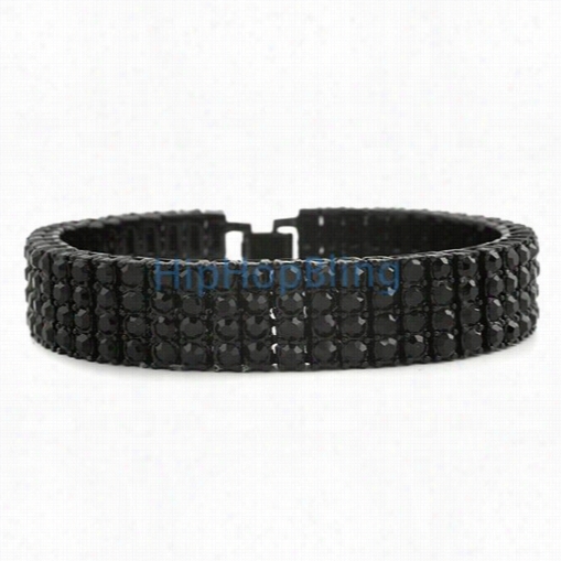 Black On Black 4 Row Bling Bling Bracelet