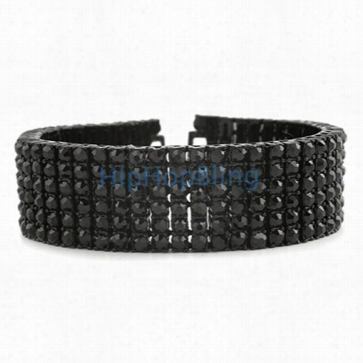 Black On Black 6 Row Black Diamonds I Ced Out Bracelet