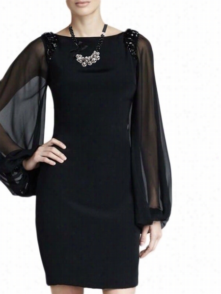 Black Ppure Beading Glamorous Rond Neck Boddycon Dress