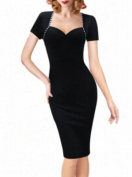 Black Vintage Sweetheart Bodycon Dress