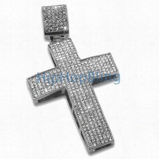 Blizzard Iced Out Cross Rhodium Pendant