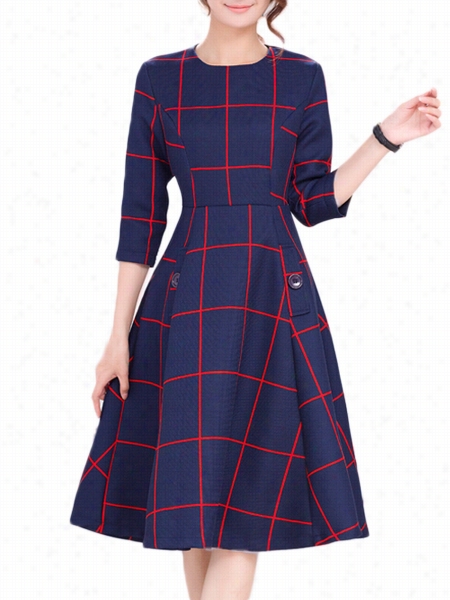 Blueplaid Fancy Crew Neck Skater Dress