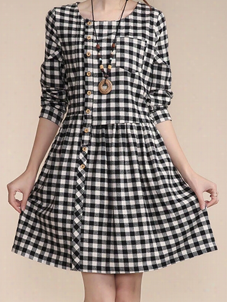 Brilliant Loose Fittimg Plaid Shift-dress