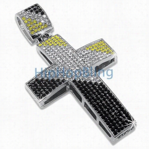 Canary Black & White Diagonal Bling Bling Cross