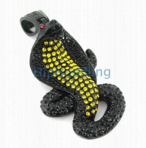 Canary On Black Iced Out King Cobra Pendant